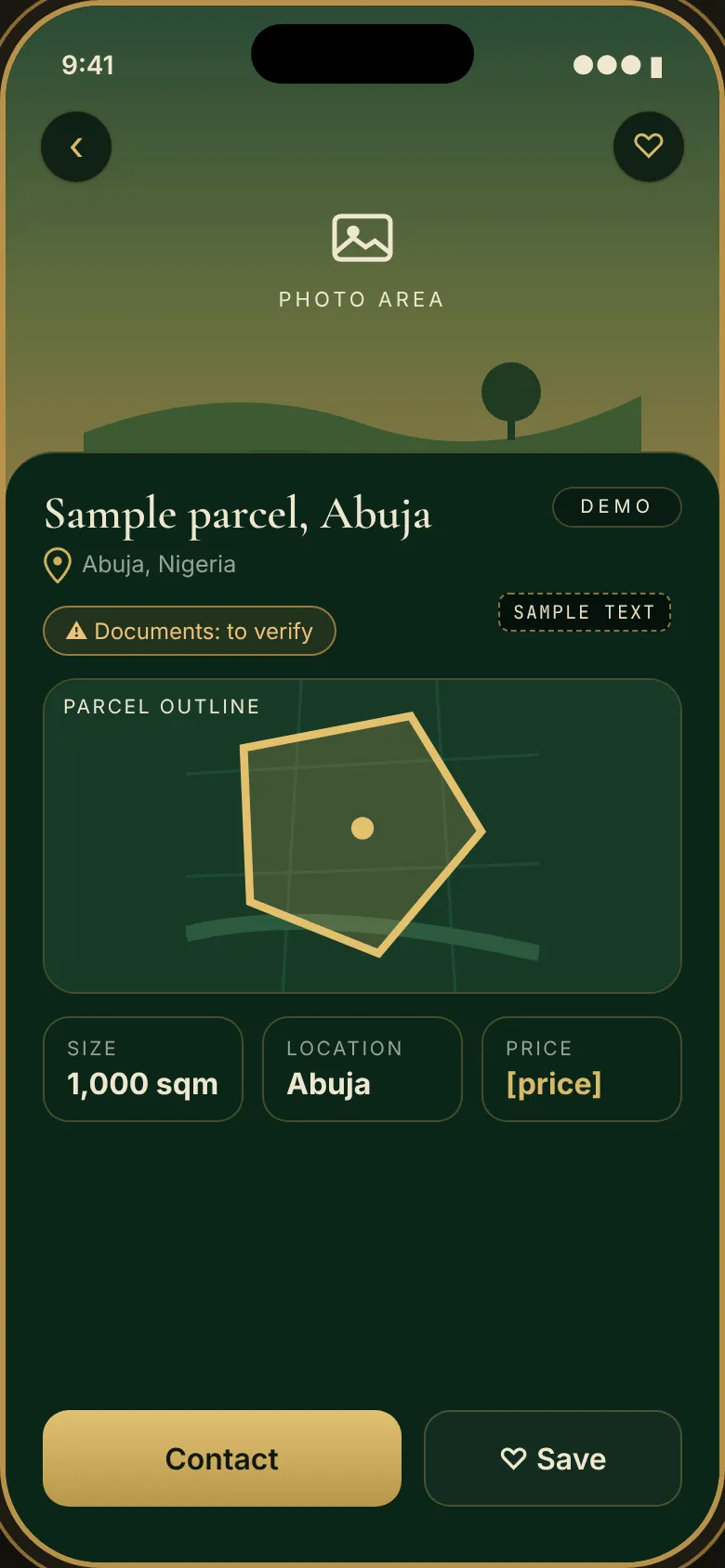Listing detail for a sample Abuja parcel with its outline